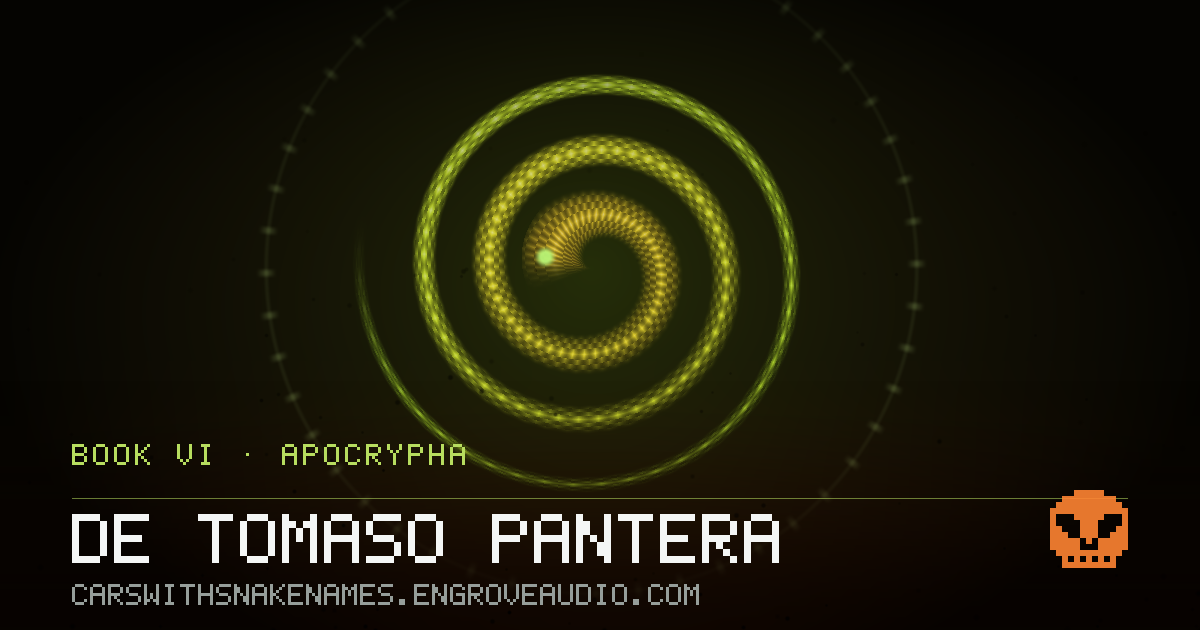 Procedurally generated serpent sigil for De Tomaso Pantera, derived from its name