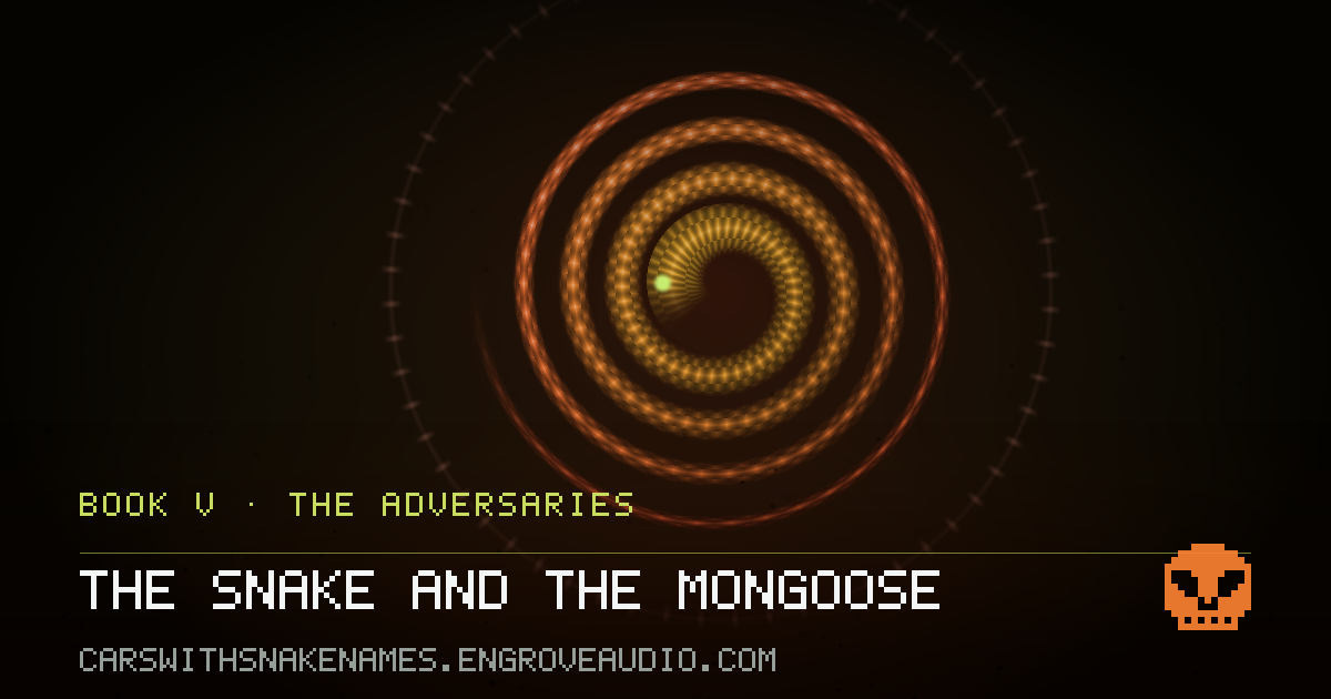 Procedurally generated serpent sigil for The Snake and the Mongoose, derived from its name